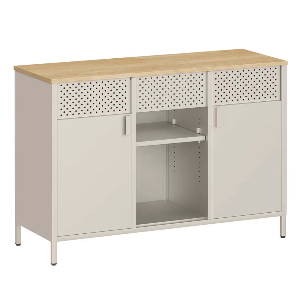 Mobiletto portaoggetti in metallo 40 x 110 x 76 cm credenza a due ante con chiusura magnetica ripiani regolabili struttura in acciaio beige 12_0007933