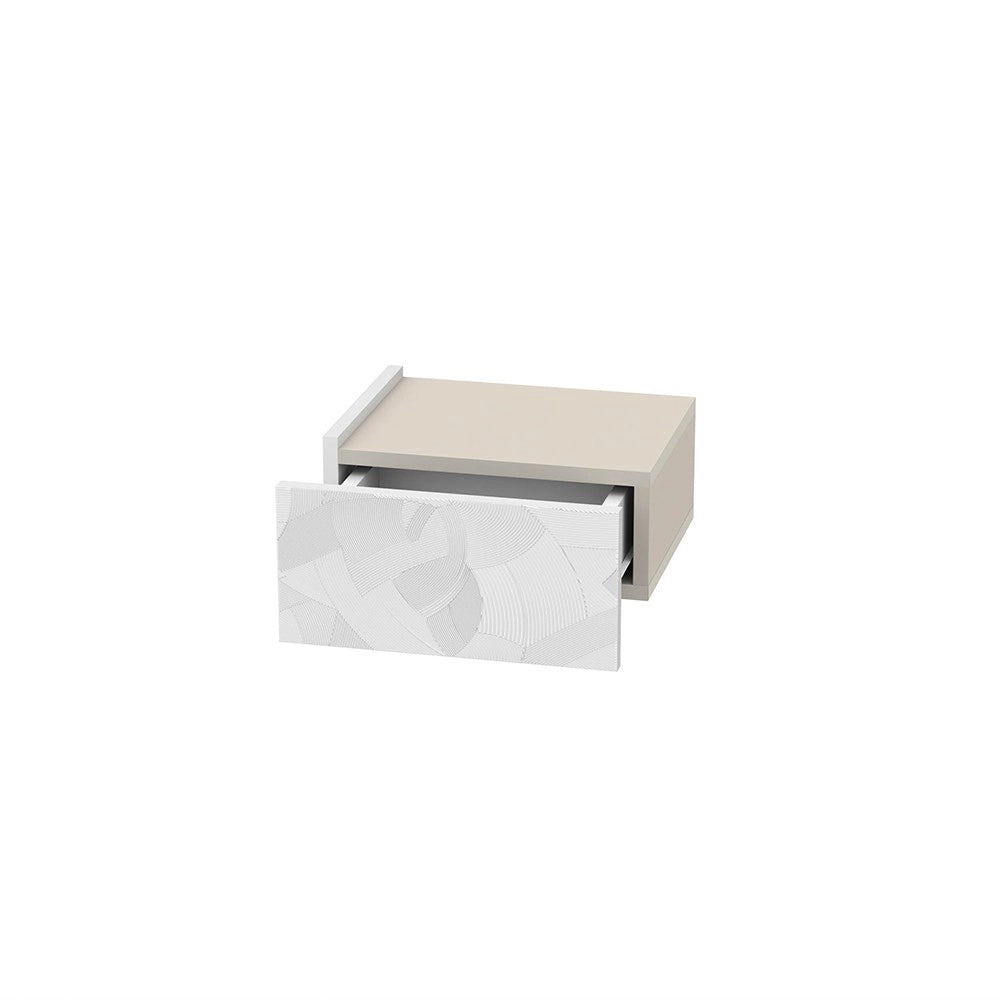 Comodino sospeso Onda colore bianco e cashmere con luci integrate
