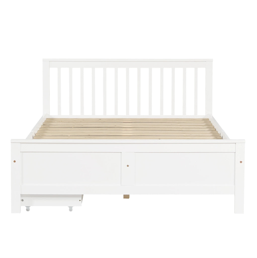Letto matrimoniale 140x200 cm con 2 cassetti; legno massello bianco