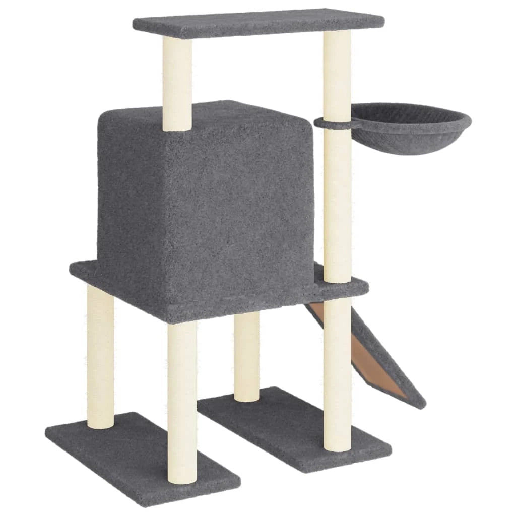 Tiragraffi per gatti torre per arrampicata giocattolo piattaforma per arrampicata con tiragraffi in sisal scuro 96,5 cm grigio 02_0022720