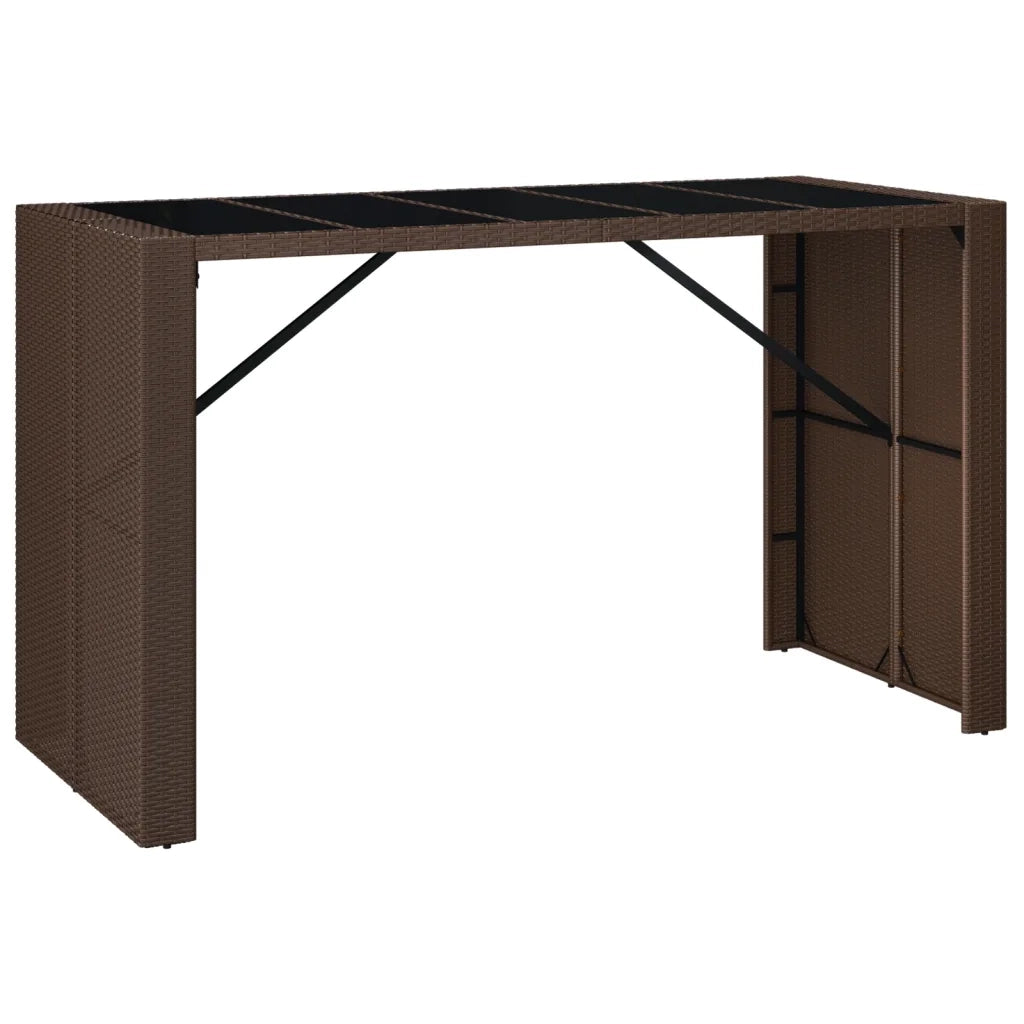 Tavolo Bar con Piano in Vetro Marrone 185x80x110 cm Polyrattancod mxl 127411