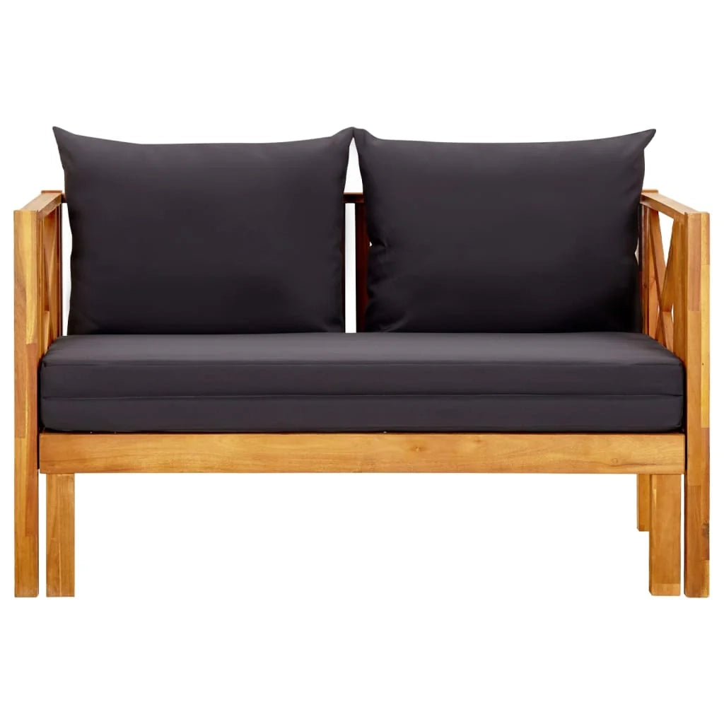 Panca da giardino mobili da giardino per esterni terrazza 2 posti e cuscini 122 x 66 x 68,5 cm legno massello di acacia 02_0011293