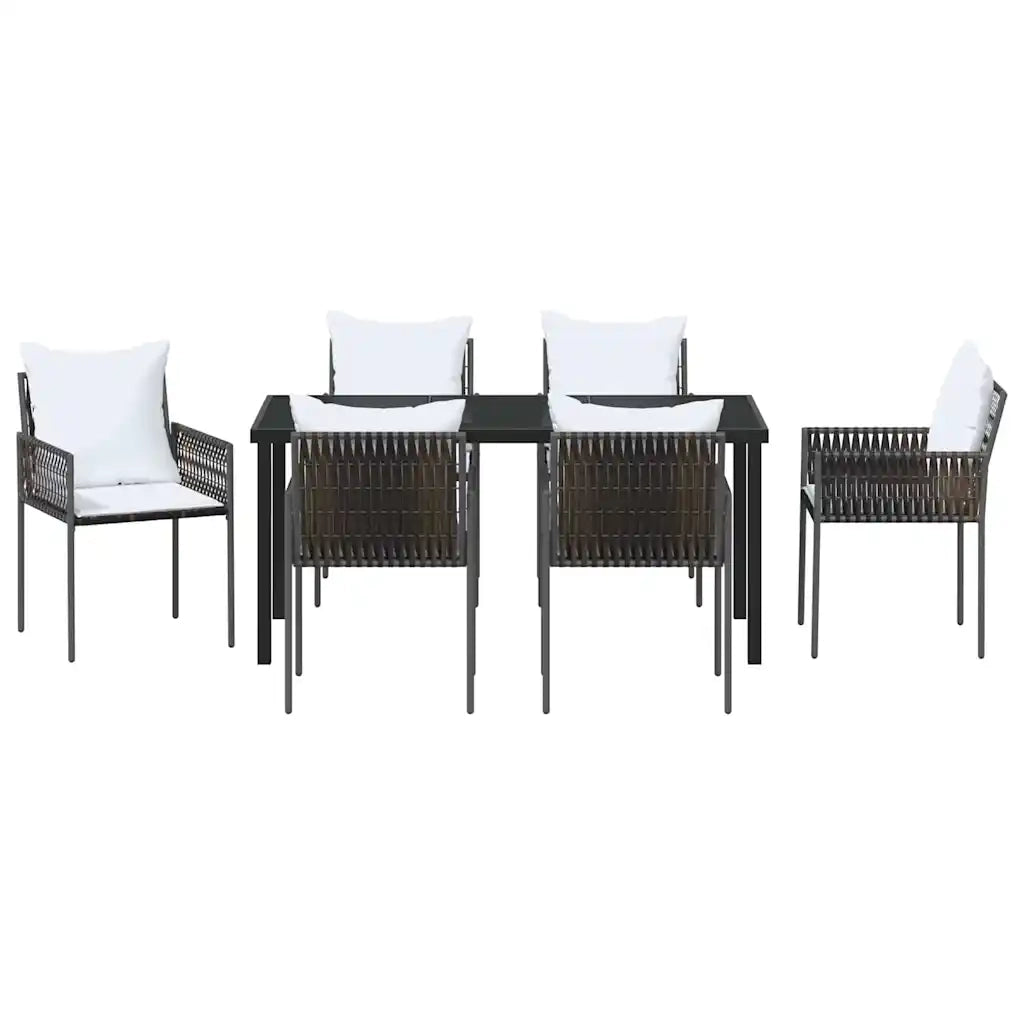 Set da Pranzo per Giardino 7 pcs Marrone e Nero Rattan in PE
