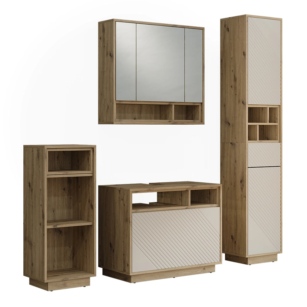 Set mobili bagno Beatrice Cachemire/Rovere artigianale Set di 4 Vicco