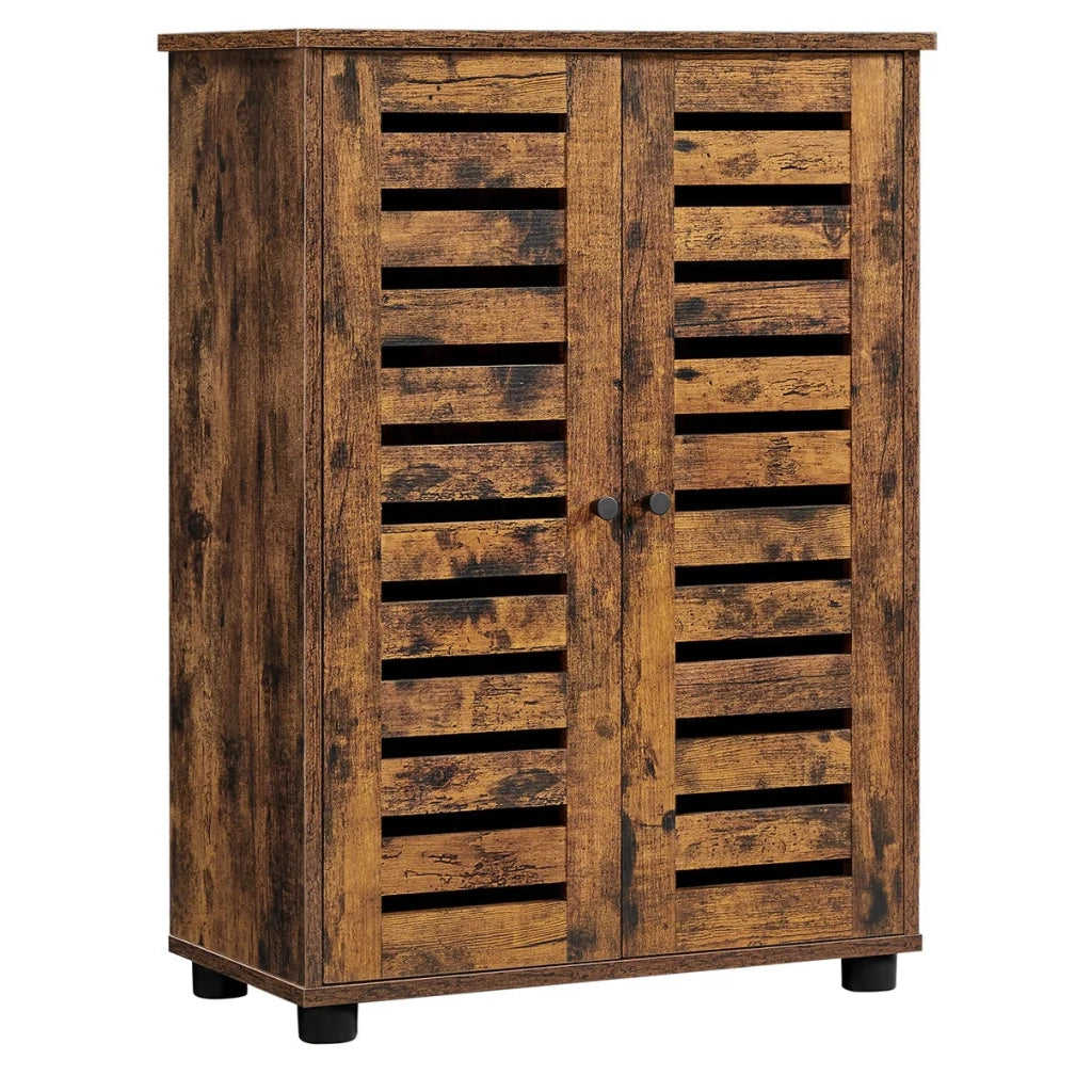 Mobiletto portaoggetti per bagno 100 x 28 x 178 cm credenza con 2 ante a persiana e 2 ripiani regolabili in altezza marrone 12_0006408