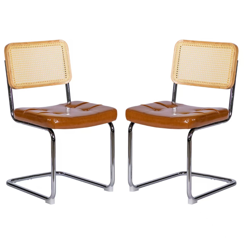 Sedia da pranzo set da 2 - Sedia in velluto e rattan con gambe cromate – Design Mid-Century Modern ispirato a Breuer – Sedia imbottita ideale per soggiorno, cucina e altri ambienti