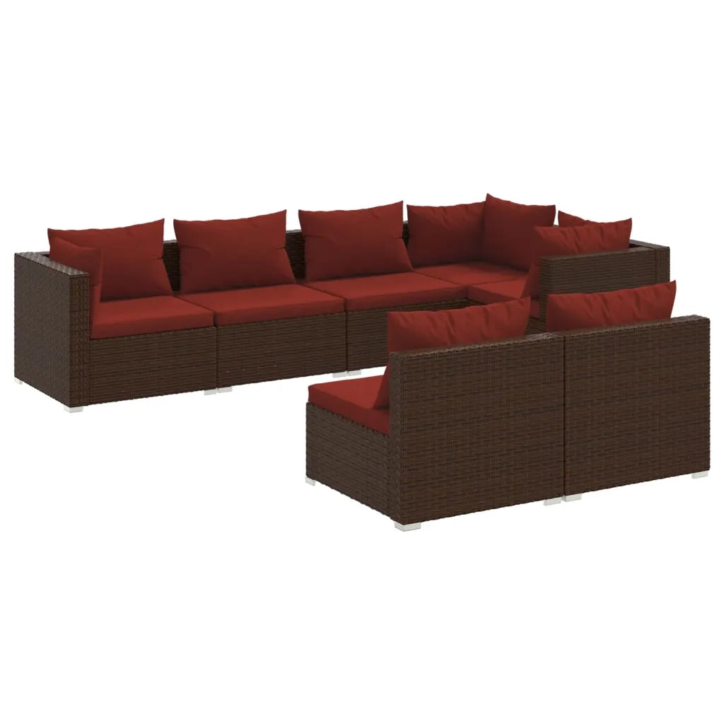 Set Divani da Giardino 7 pz con Cuscini in Polyrattan Marrone 3102387