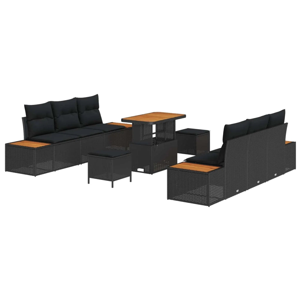 Set Divano da Giardino con cuscino 9 pcs Nero Poly Rattan 3364819