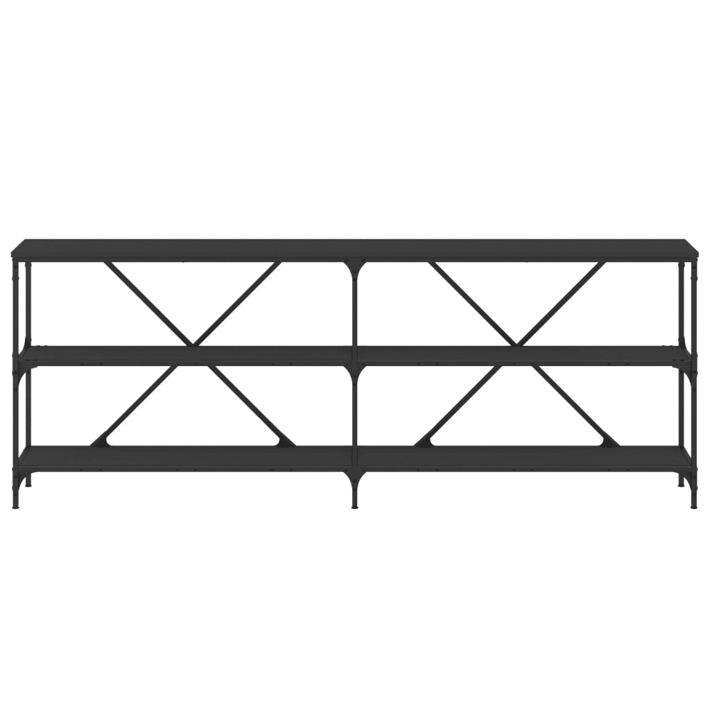 Tavolino Consolle Nero 200x30x75 cm Legno Multistrato e Ferro