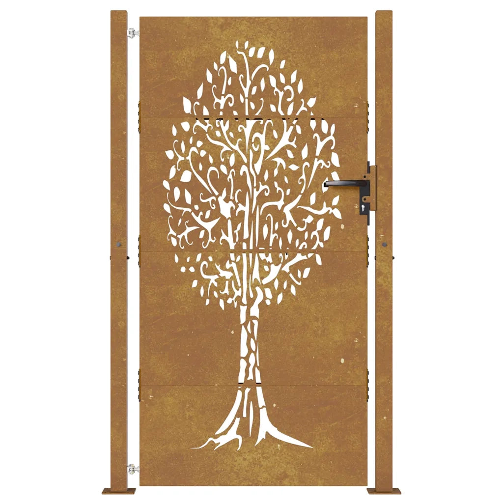 Cancello da Giardino 105x205 cm in Acciaio Corten Design Albero