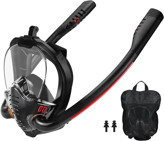 Maschera da immersione per adulti con doppie tubazioni e tecnologia anti-condensazione e anti-leak, sicura CO2 - Set di maschera da immersione e tubo di respirazione