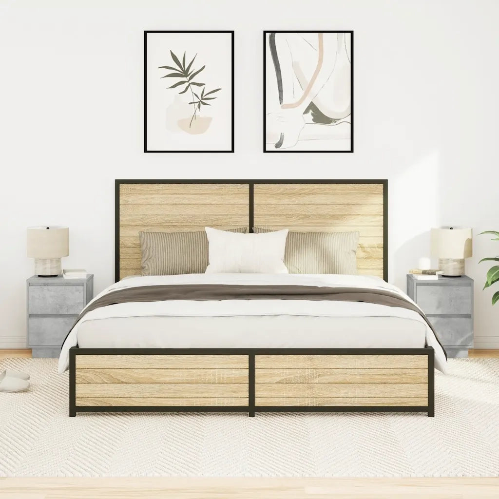 Set di 2 Comodini | Armadio da Notte | Mobiletto da notte con Luci a LED Grigio Cemento 38x34x50 cm