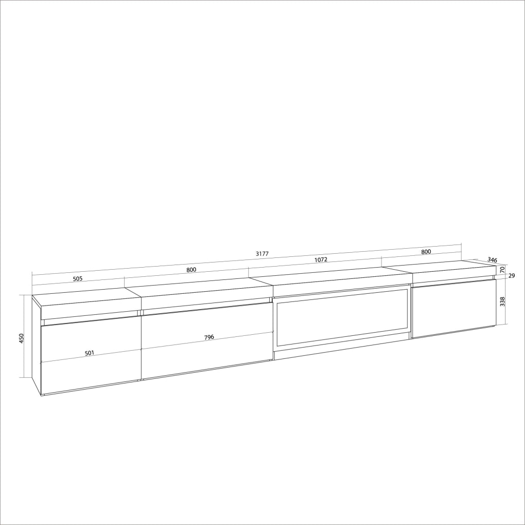 Mobile TV Soggiorno, 317x35x45cm, Camino elettrico XXL, Nero RF3672