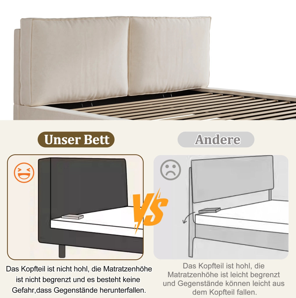 Letto matrimoniale contenitore beige in velluto 180x200 cm