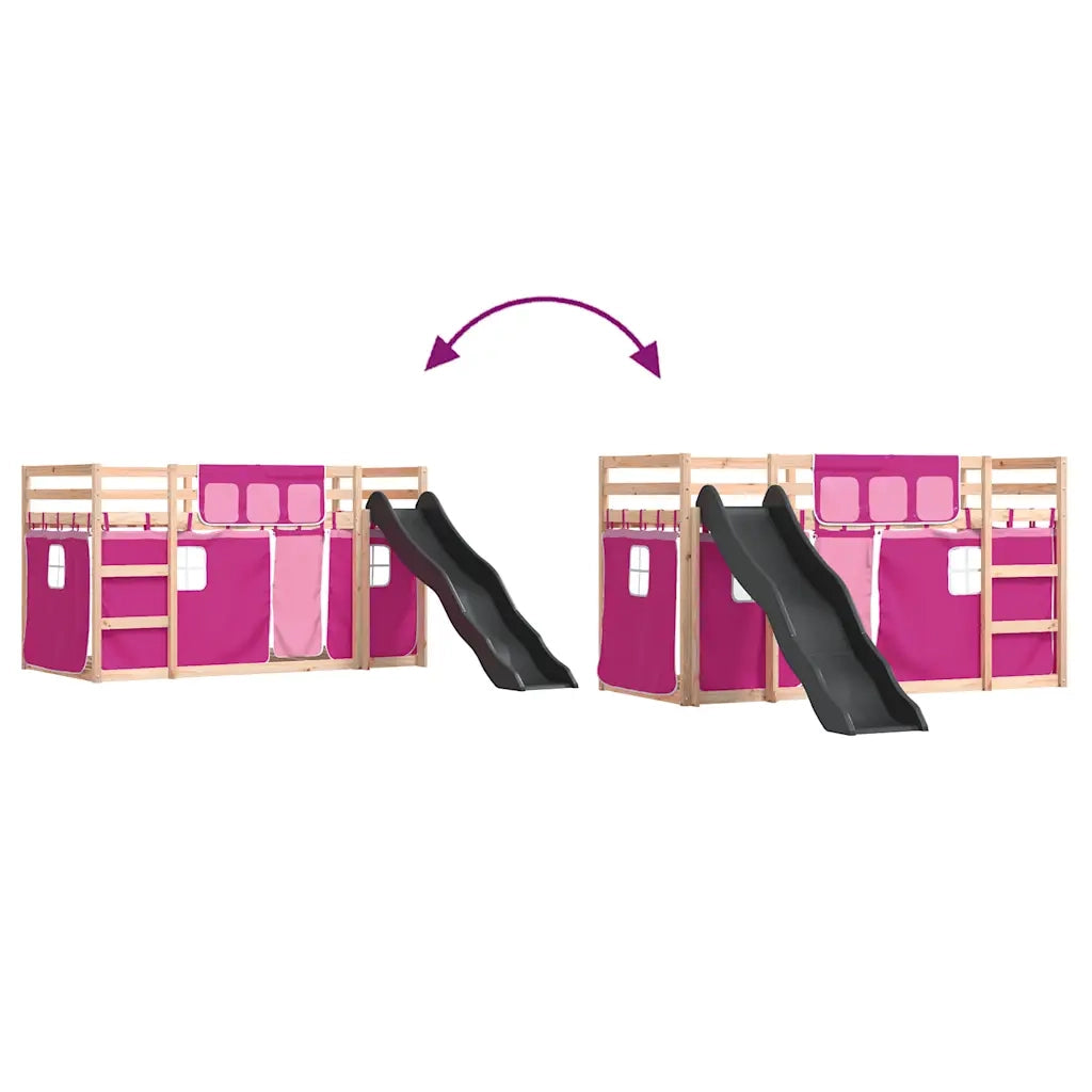 Letto a Castello con Scivolo e Tende Rosa 80x200 cm 3284118