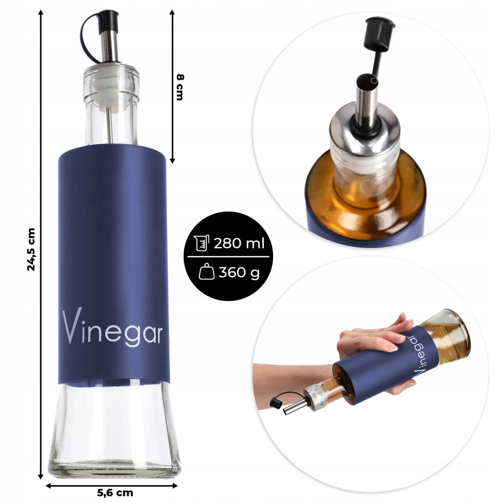 Bottiglia in vetro Kadax per aceto e olio d'oliva da 320 ml con dosatore, blu navy.