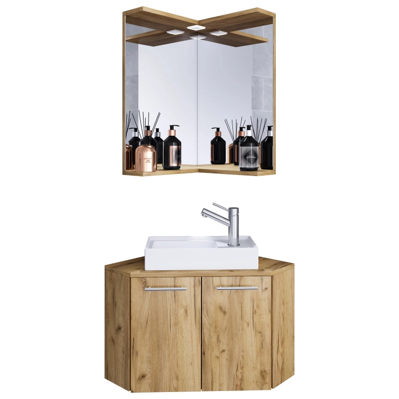 Vivere di Ezooza Mobile Angolare Sospeso con lavabo in ceramica di alta qualità e specchio, Rovere miele ,