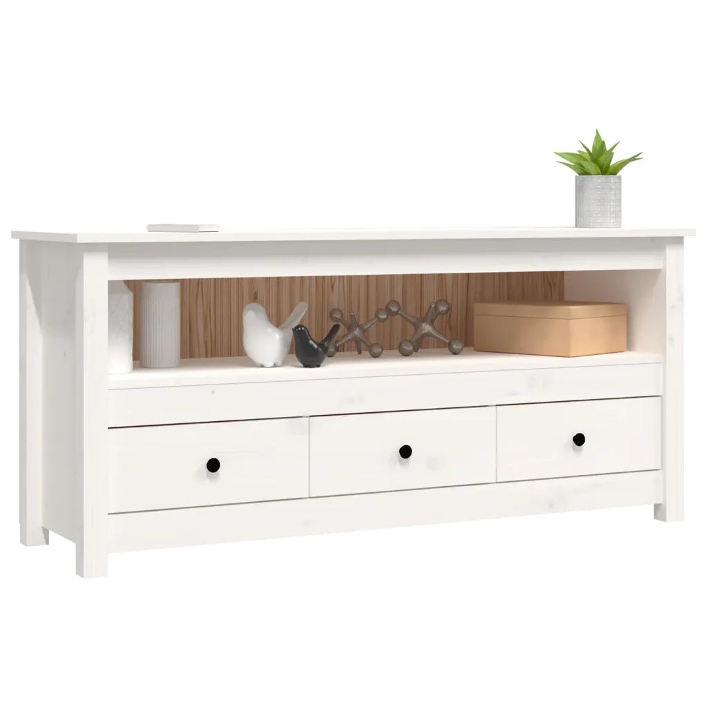 Mobile Porta TV Bianco 114x35x52 cm in Legno Massello di Pino 821503