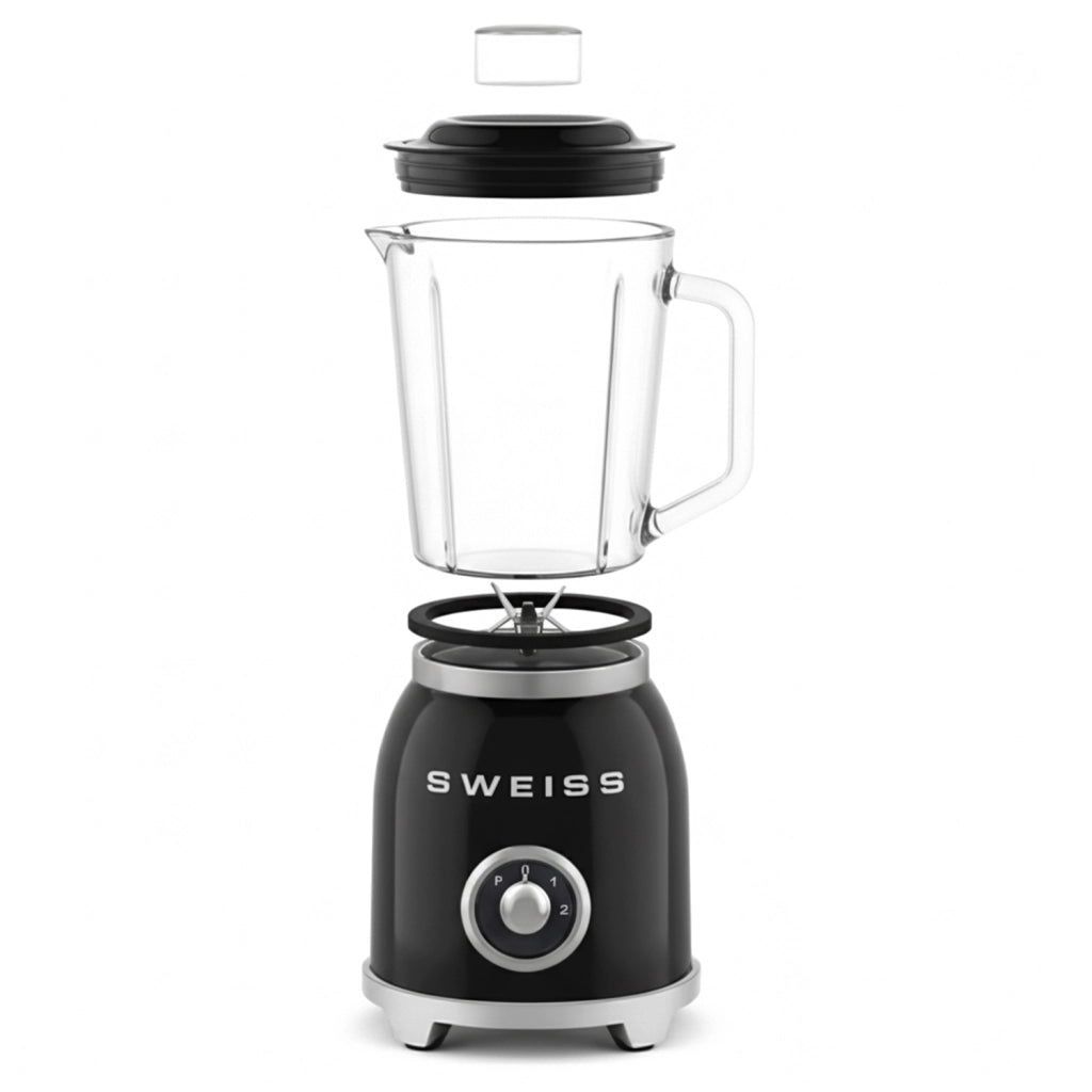 Frullatore frullato vintage a 2 velocità e funzione pulse MXV9, 6 lame in acciaio inox, capacità 1,5 l, ciotola in vetro, 1000 W, nero