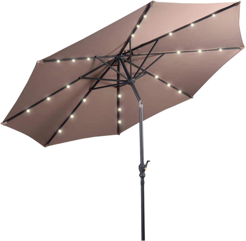 Ombrellone da Giardino con LED Luci Ø300 cm, Parasole da Esterno Ombrello da Spiaggia (Marrone)