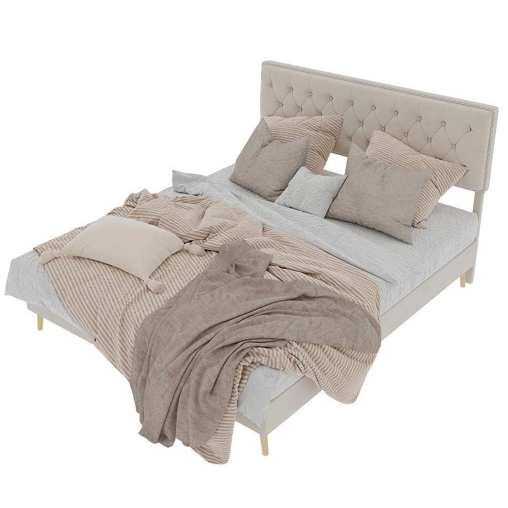 Letto imbottito con testiera ¨C Minimal ¨C beige velluto 140x200cm