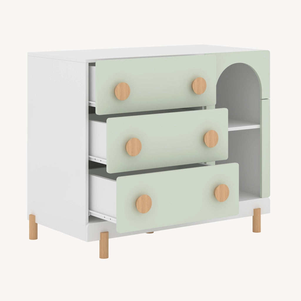 Cassettiera Vaarentaa per Cameretta con 3 Cassetti e 2 Vani Aperti 79x41x66 cm - Bianco/Verde Menta [en.casa]