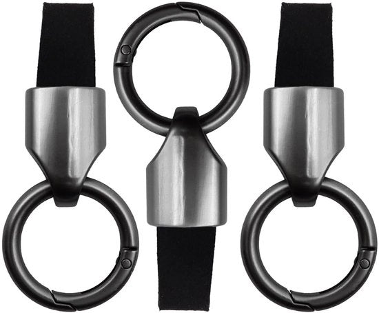 Sostegno per chiavi in pelle - 3 pezzi - Clip rimovibile - Multifunzionale - Anelli neri - Adatto per chiavi da auto - Anello per chiavi
