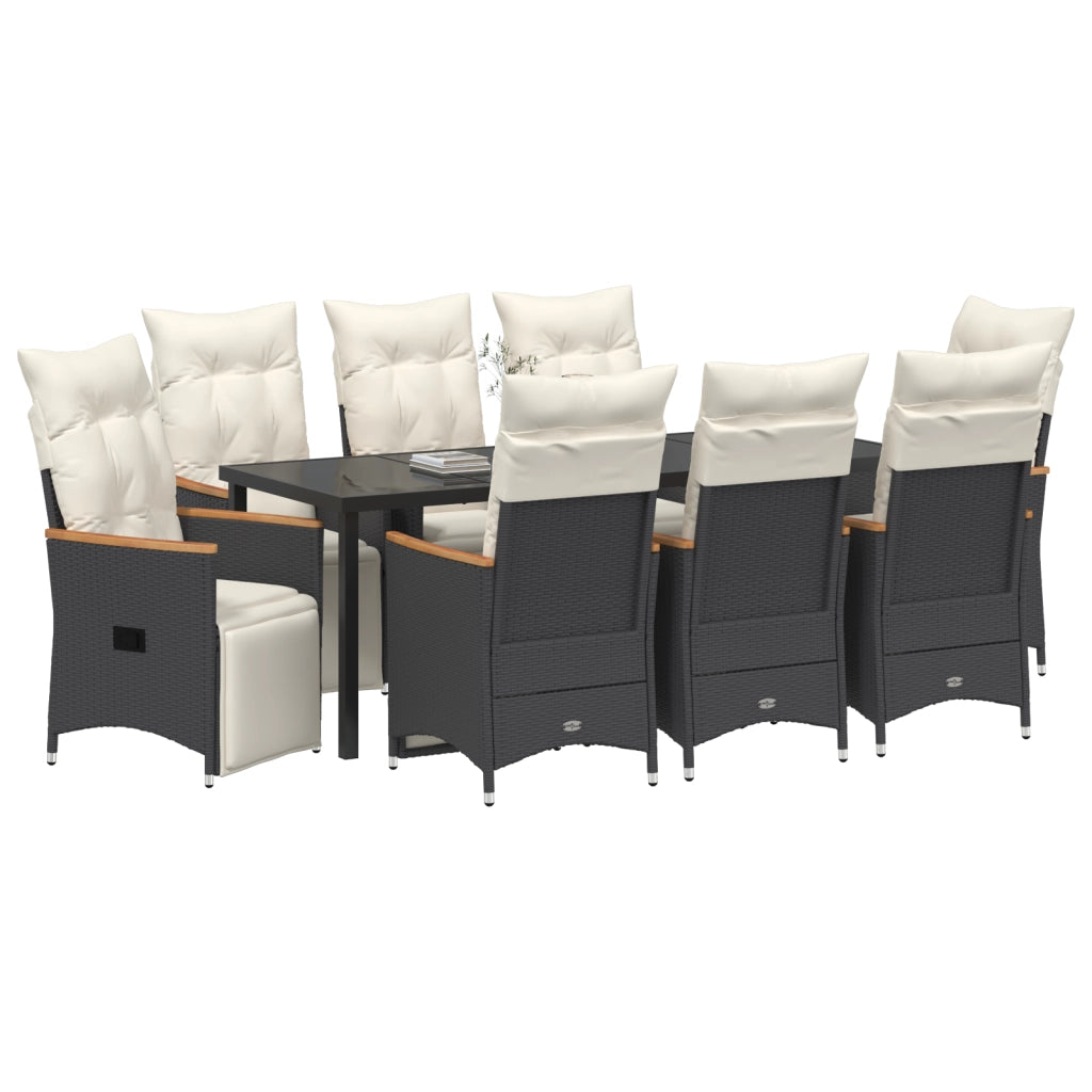 Set di Mobili da Giardino da 9 Pezzi con Cuscini Rattan Polietilene Nero