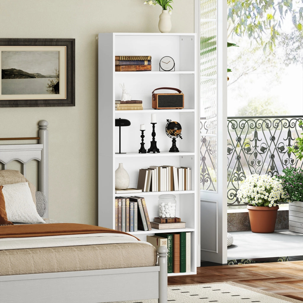 Libreria 6 livelli con ripiani regolabili ¨C zephmum ¨C bianco 60x24x158.5 cm