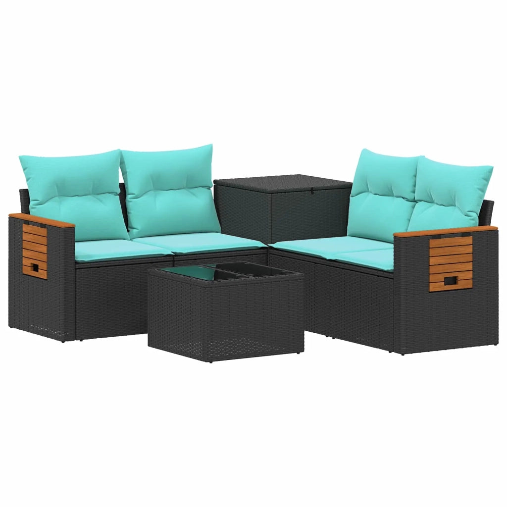 Set di divani 6 pz Nero e Blu Rattan sintetico e Acciaio 3447657