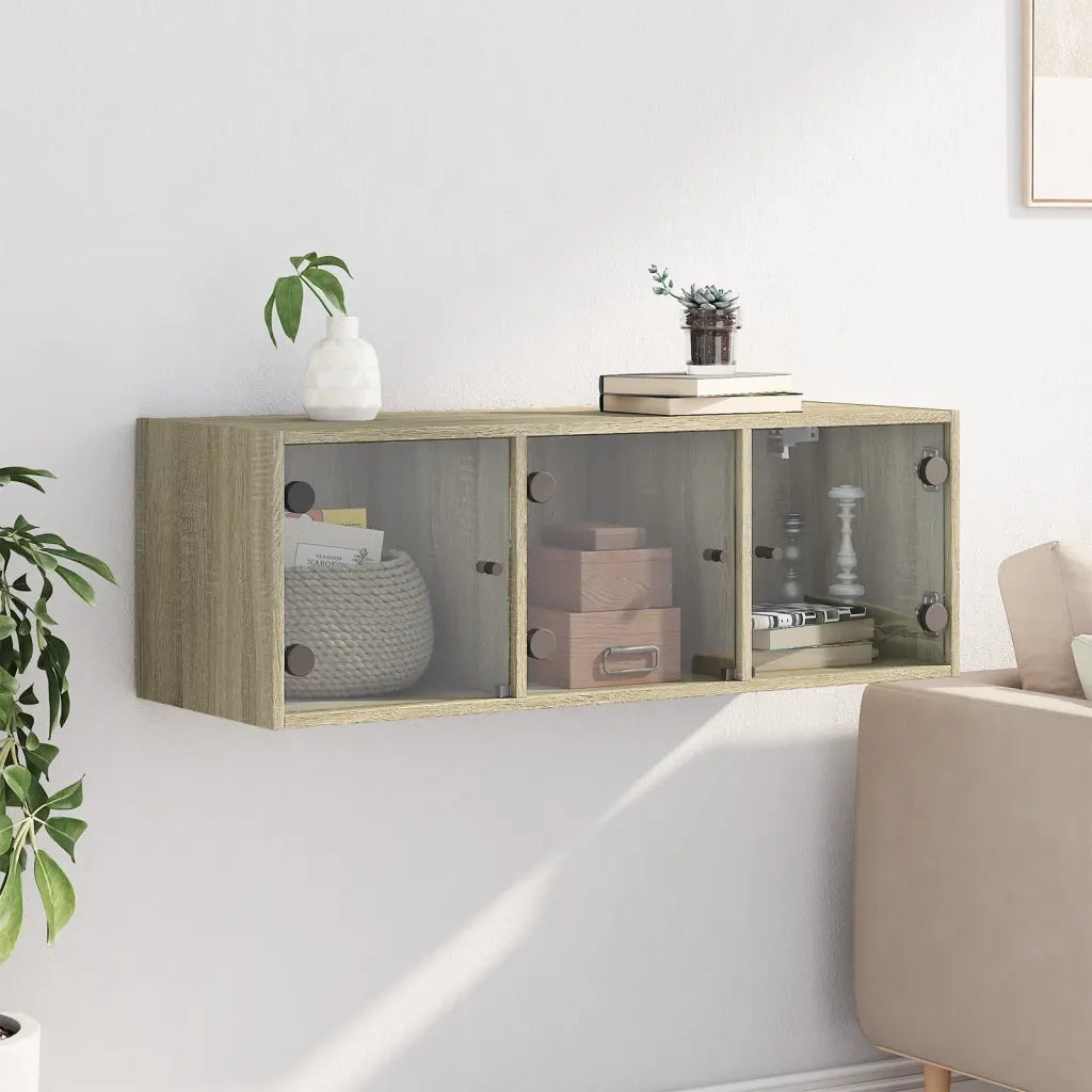 Armadietto a Muro | Mobile a Muro con Ante in Vetro Rovere Sonoma 102x37x35 cm