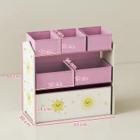 Scaffale per Cameretta a 3 Livelli con 6 Scatole Estraibili di Tessuto non Tessuto, 63x30x66 cm, Rosa