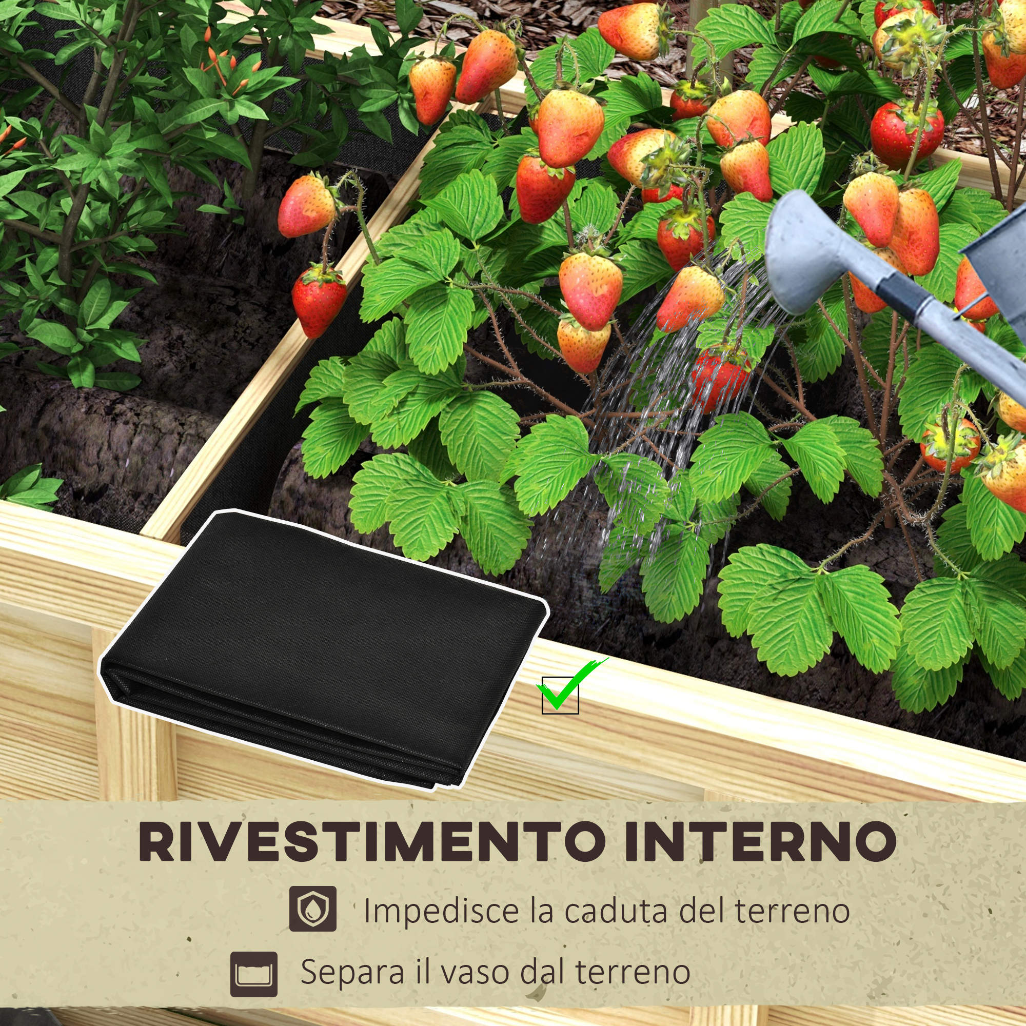 Fioriera Rialzata 115x46x75 cm con Ripiano Inferiore Divisorio Fori di Drenaggio in Legno