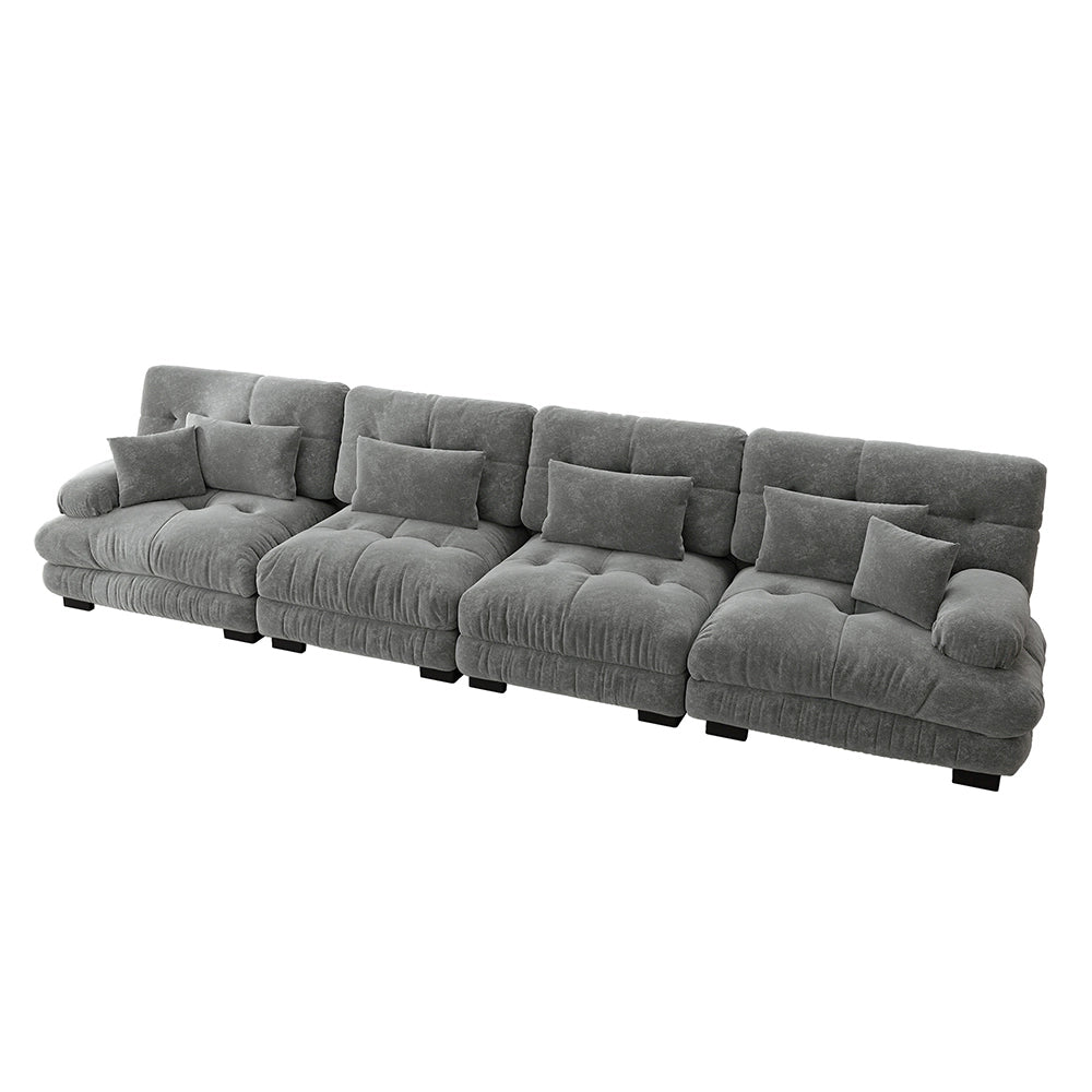 Divano angolare modulare - Xylo - 4 posti con seduta profonda, trasformabile in letto, chenille grigio