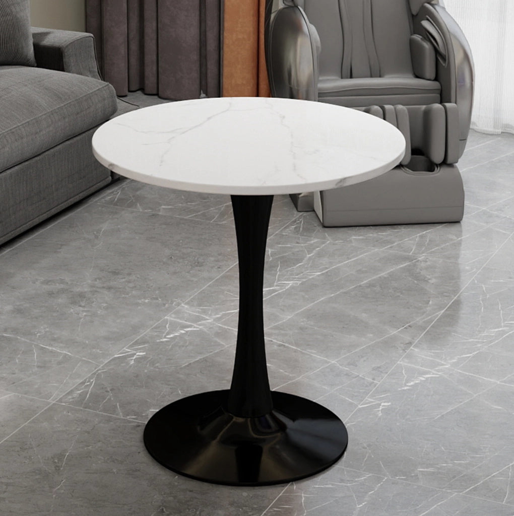 Tavolino rotondo in marmo artificiale nero bianco