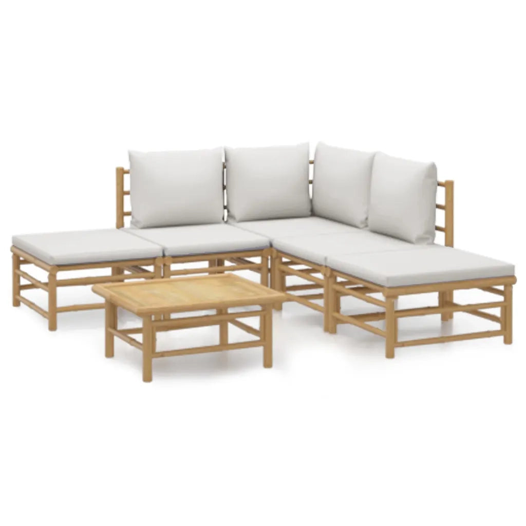 Set Salotto da Giardino 6pz con Cuscini Grigio Chiaro Bambù 3155079