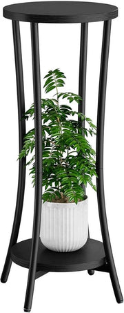 Standare per piante, 2 livelli, 76 cm alto, standare per piante in legno, moderna base per vaso rotonda, standare per piante per interni, esterni, terrazza, soggiorno, decorazione, nero