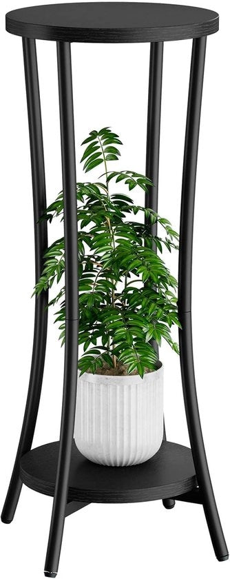 Standare per piante, 2 livelli, 76 cm alto, standare per piante in legno, moderna base per vaso rotonda, standare per piante per interni, esterni, terrazza, soggiorno, decorazione, nero