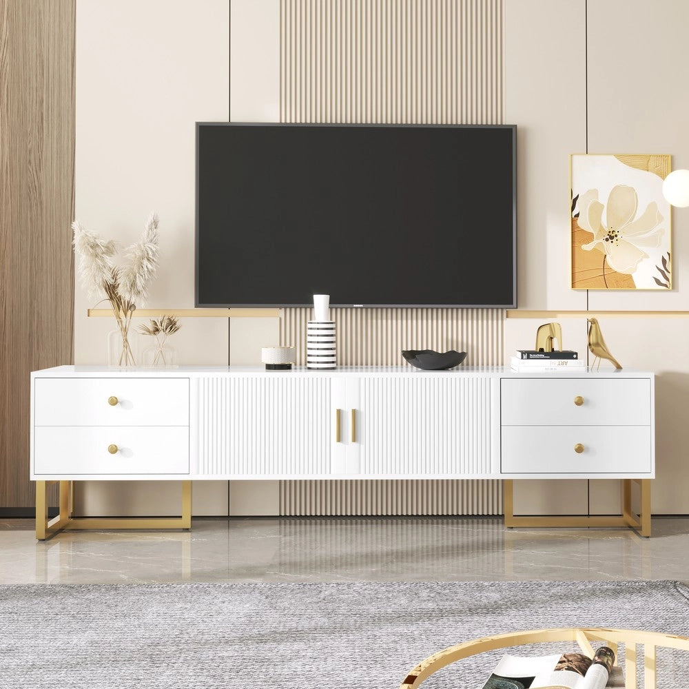 Mobile TV Basso con Cassetti ¨C Xylo ¨C Ante Strutturate, Maniglie e Piedi Dorati