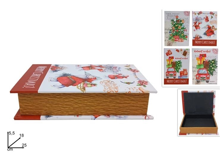 1 Pezzo Scatola Libro in Legno Natalizia 25 x 18 cm 4 Decori