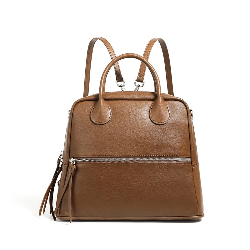 Borsa a tracolla da donna in vera pelle, modello tote o hobo, marrone.