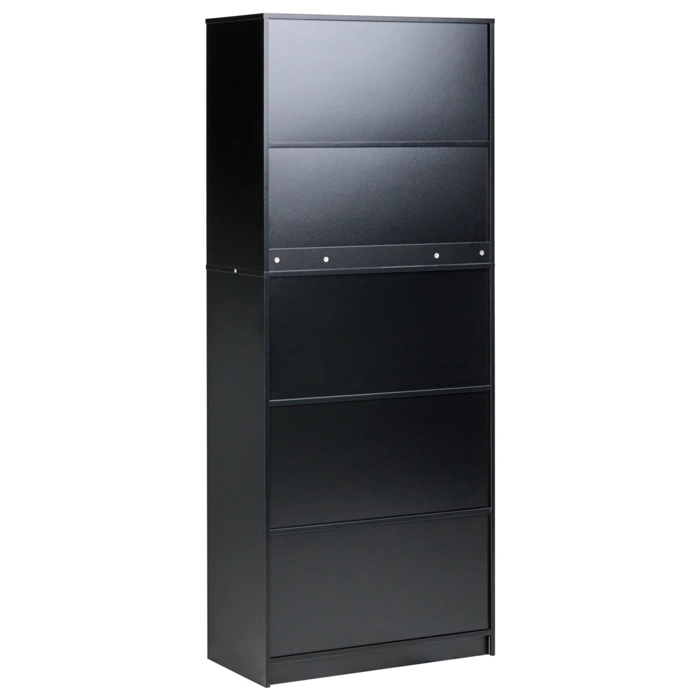 Libreria a 2 ante Marrone e nero Pannelli di particelle di legno Mobili da ufficio minimalisti Ripiani aperti e chiusi