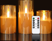 Candele in vetro dorato con timer e telecomando a 10 tasti - luce LED senza fiamma - vere candele da tavolo con effetto fiamma per matrimonio, festa di compleanno, casa