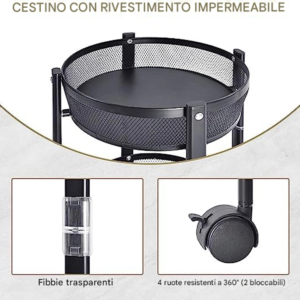 Carrello Pieghevole Salvaspazio Nero con 3 Ripiani Organizer Versatile 88x35cm