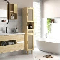 Mobiletto bagno colonna stoccaggio bagno con porte in rattan cassetto 2 armadi 32 x 30 x 170 cm rovere