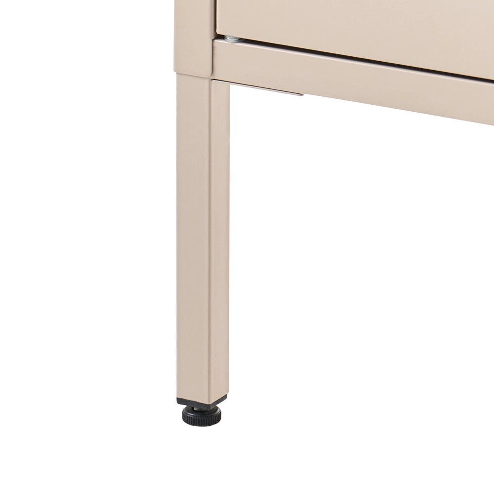 Credenza alta in metallo con 2 ante ed elementi in vetro, stile industriale moderno beige chiaro sala da pranzo soggiorno