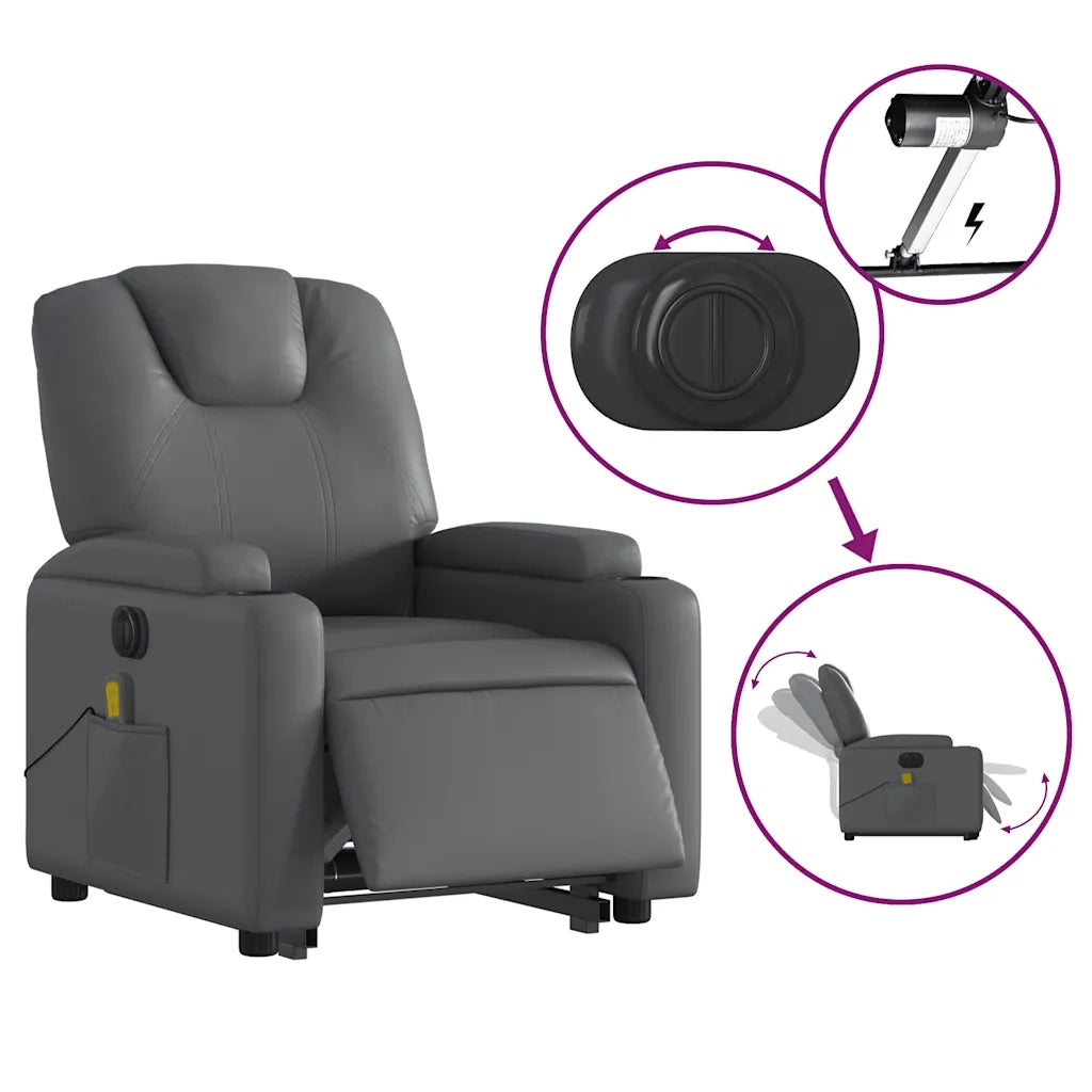 Poltrona Alzapersona Elettrica Reclinabile Grigio in Similpelle 3204454