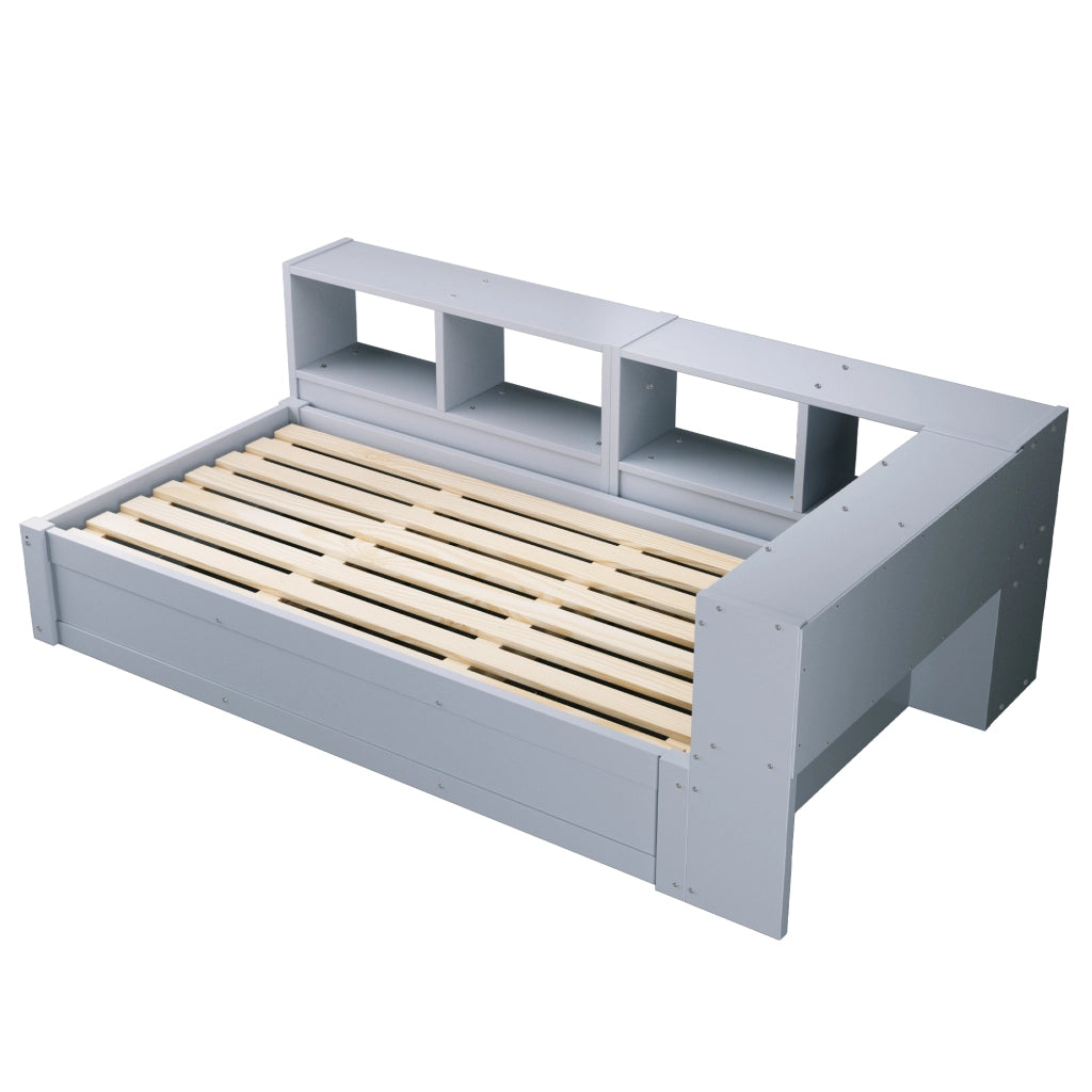 Letto multifunzione 90 x 200 cm in MDF grigio con LED, prese integrate e ampio spazio contenitore