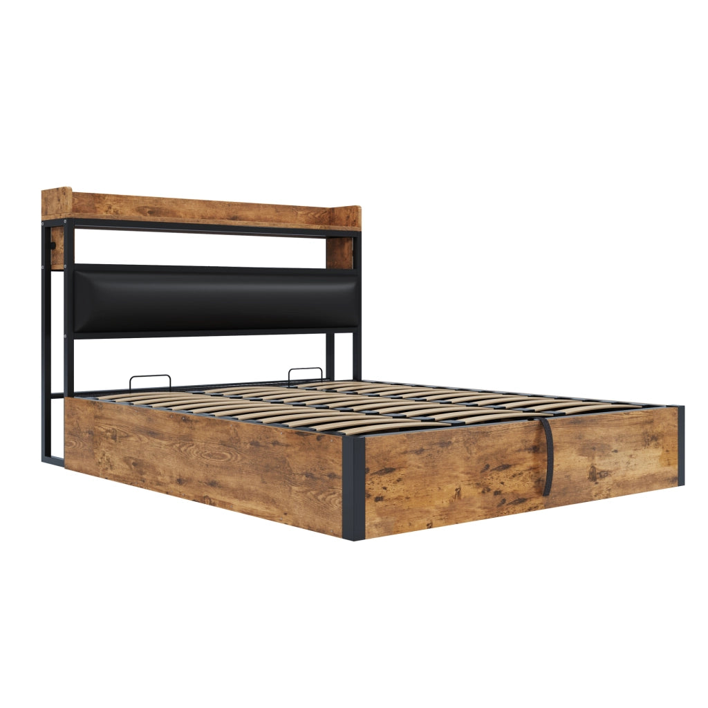 Letto Matrimoniale 180x200 cm con Contenitore; USB e Testiera Imbottita Nero
