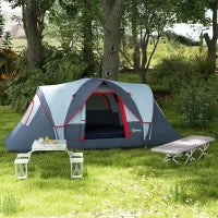 Tenda da Campeggio 6 Posti Idrorepellente con Protezione UV, Pali in Fibra di Vetro, 4.55x2.2x1.8 m, Grigia